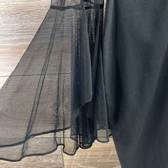 Ladies Black Goth Cocktail Dress, Vintage, Black, Sheer, Bell Sleeves - Picture 9 of 12